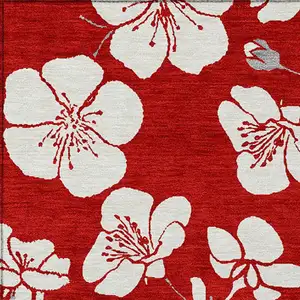 Photo of Red Ivory And Gray Floral Washable Indoor Outdoor Area Rug