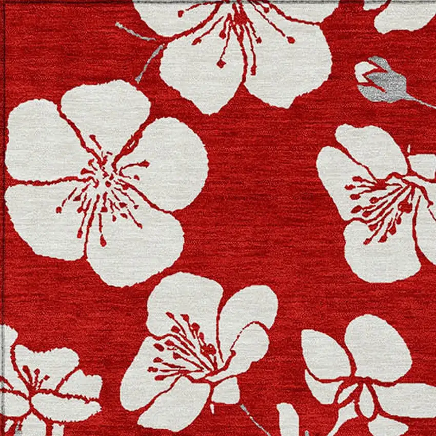Red Ivory And Gray Floral Washable Indoor Outdoor Area Rug Photo 7