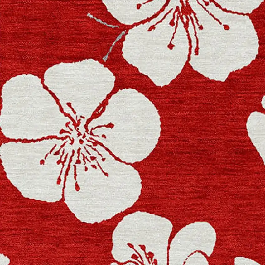 Red Ivory And Gray Floral Washable Indoor Outdoor Area Rug Photo 6