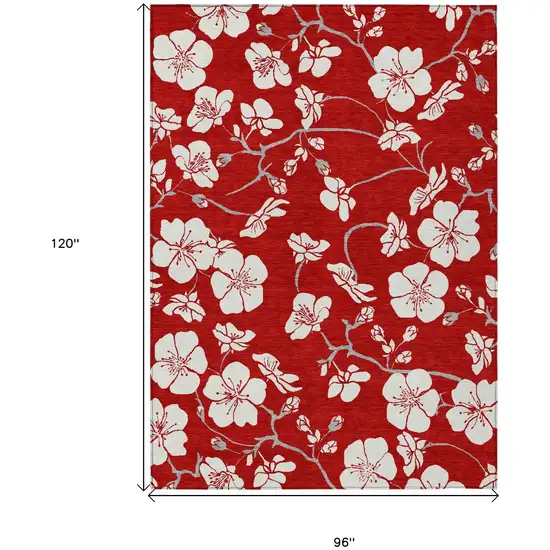 Red Ivory And Gray Floral Washable Indoor Outdoor Area Rug Photo 3