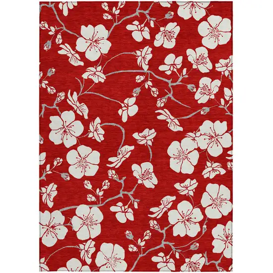 Red Ivory And Gray Floral Washable Indoor Outdoor Area Rug Photo 6