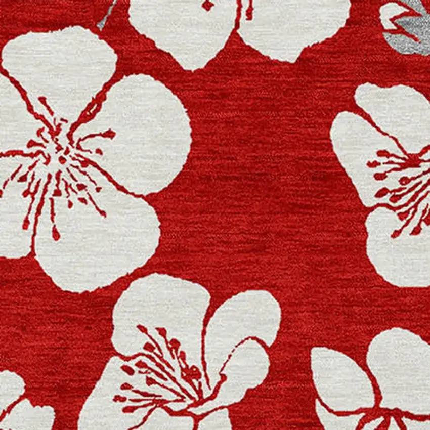 Red Ivory And Gray Floral Washable Indoor Outdoor Area Rug Photo 6