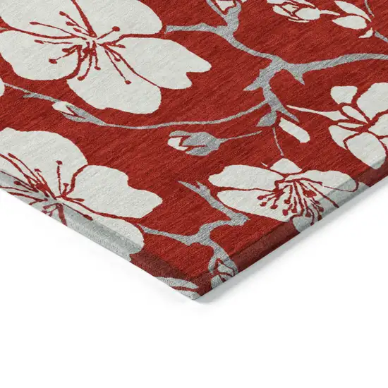 Red Ivory And Gray Floral Washable Indoor Outdoor Area Rug Photo 4