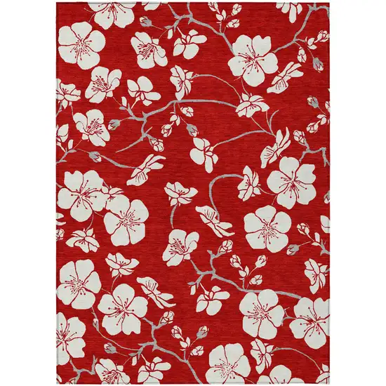 Red Ivory And Gray Floral Washable Indoor Outdoor Area Rug Photo 2