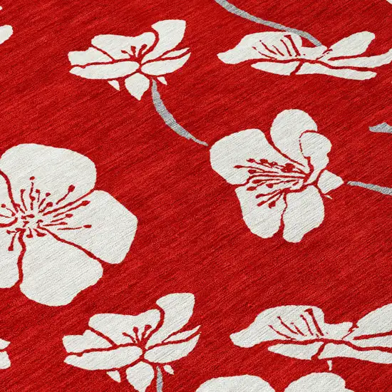 Red Ivory And Gray Floral Washable Indoor Outdoor Area Rug Photo 5