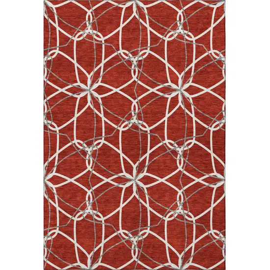 Red Ivory And Gray Geometric Washable Area Rug With UV Protection Photo 2