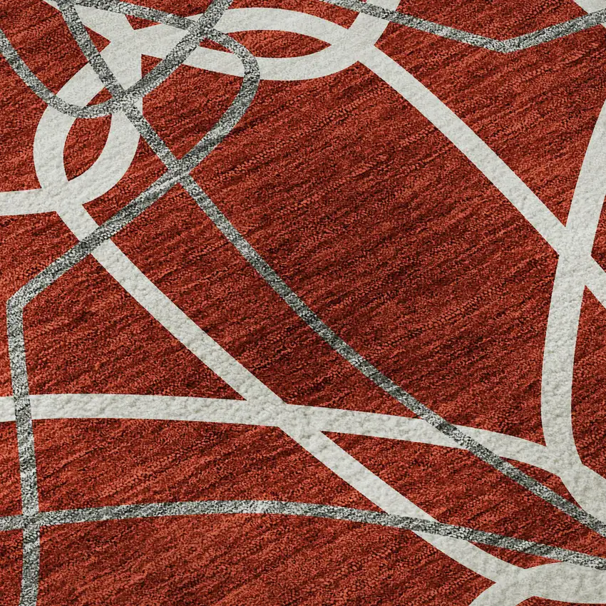 Red Ivory And Gray Geometric Washable Area Rug With UV Protection Photo 8