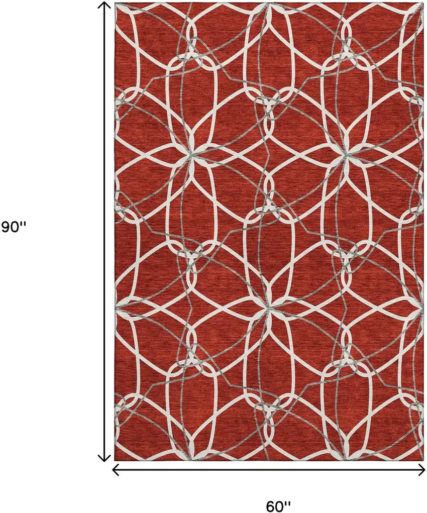 Red Ivory And Gray Geometric Washable Area Rug With UV Protection Photo 9