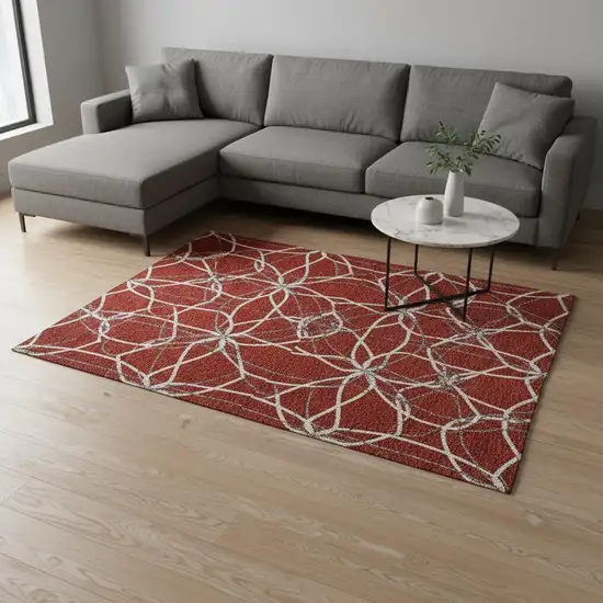 Red Ivory And Gray Geometric Washable Area Rug With UV Protection Photo 2