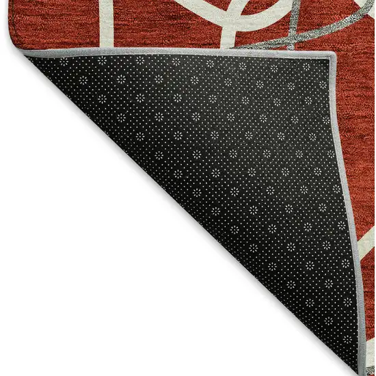 Red Ivory And Gray Geometric Washable Area Rug With UV Protection Photo 6
