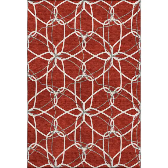 Red Ivory And Gray Geometric Washable Area Rug With UV Protection Photo 1