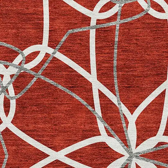 Red Ivory And Gray Geometric Washable Area Rug With UV Protection Photo 2