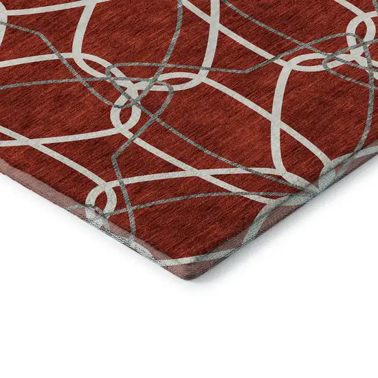 Red Ivory And Gray Geometric Washable Area Rug With UV Protection Photo 7