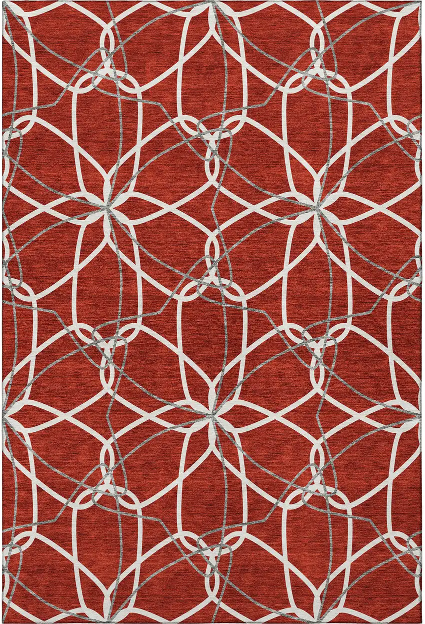 Red Ivory And Gray Geometric Washable Area Rug With UV Protection Photo 3