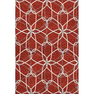 Photo of Red Ivory And Gray Geometric Washable Area Rug With UV Protection