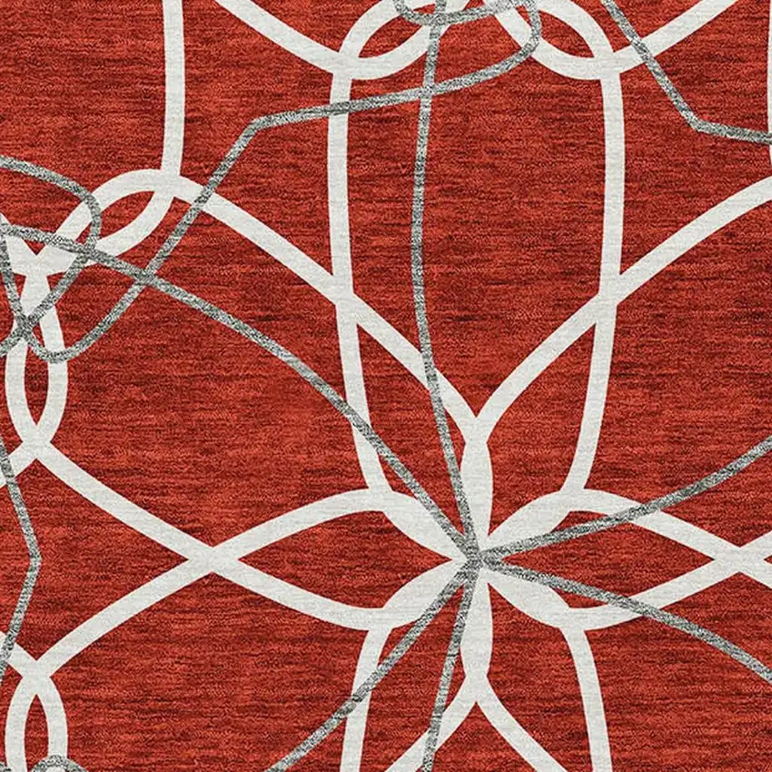 Red Ivory And Gray Geometric Washable Area Rug With UV Protection Photo 2