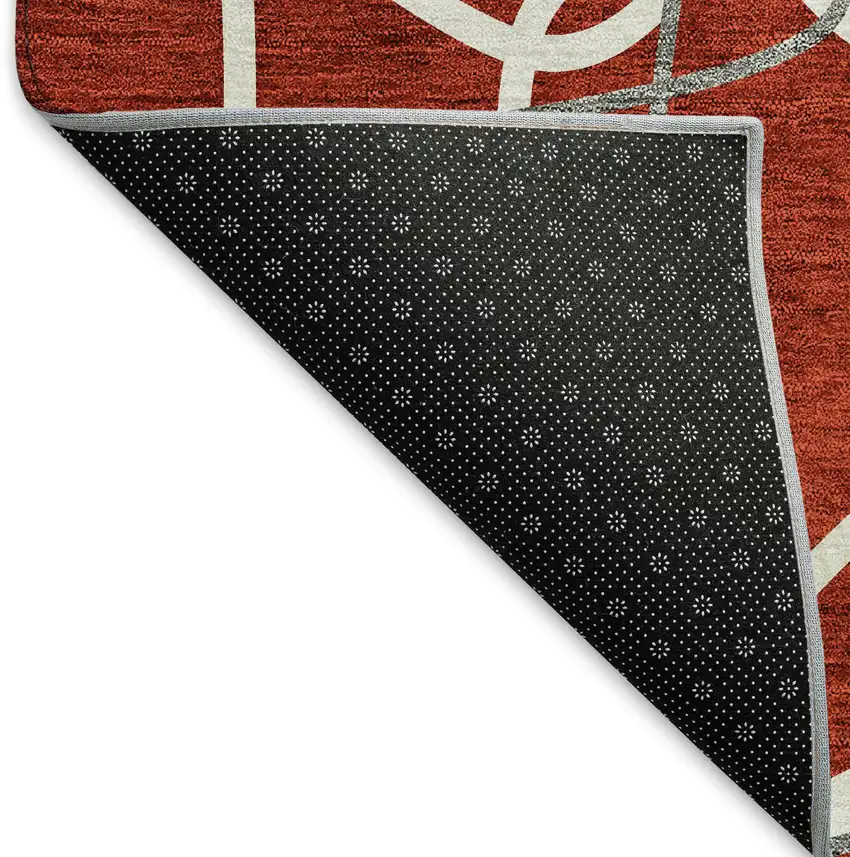 Red Ivory And Gray Geometric Washable Area Rug With UV Protection Photo 6