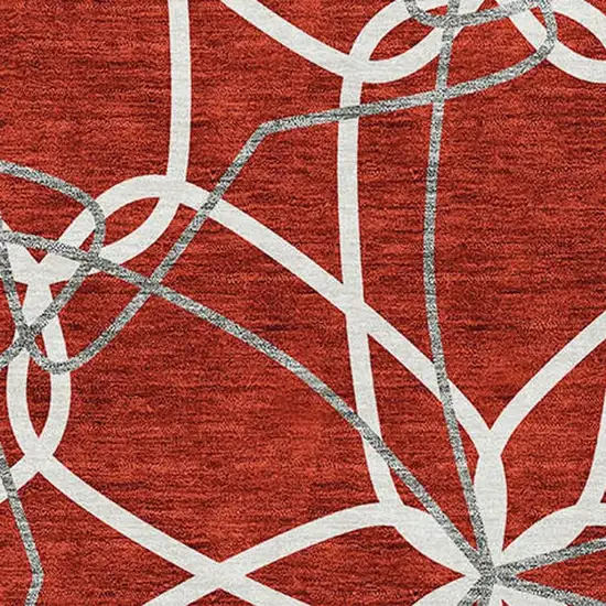 Red Ivory And Gray Geometric Washable Area Rug With UV Protection Photo 2