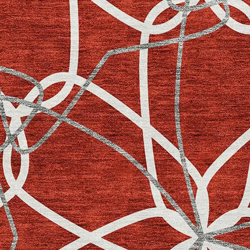 Red Ivory And Gray Geometric Washable Area Rug With UV Protection Photo 2