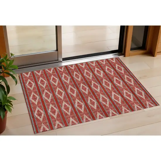 Red Ivory And Gray Geometric Washable Indoor Outdoor Area Rug Photo 1