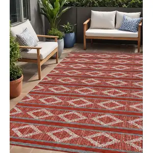 Photo of Red Ivory And Gray Geometric Washable Indoor Outdoor Area Rug