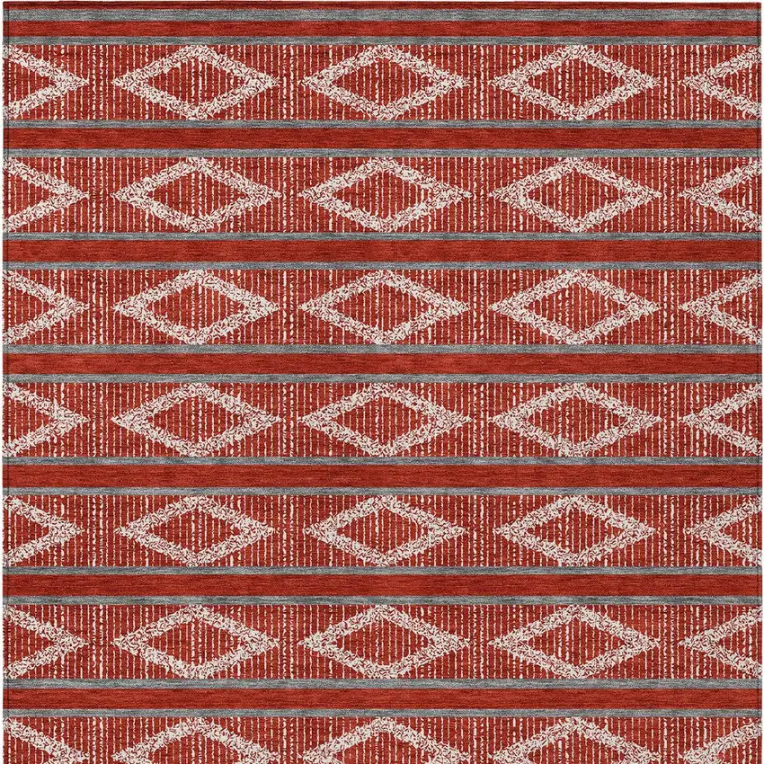 Red Ivory And Gray Geometric Washable Indoor Outdoor Area Rug Photo 7