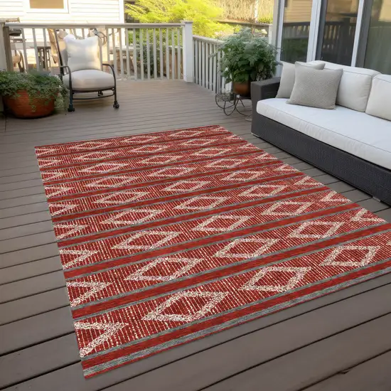 Red Ivory And Gray Geometric Washable Indoor Outdoor Area Rug Photo 9