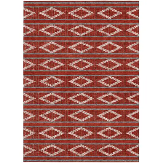 Red Ivory And Gray Geometric Washable Indoor Outdoor Area Rug Photo 8