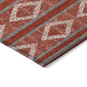 Photo of Red Ivory And Gray Geometric Washable Indoor Outdoor Area Rug