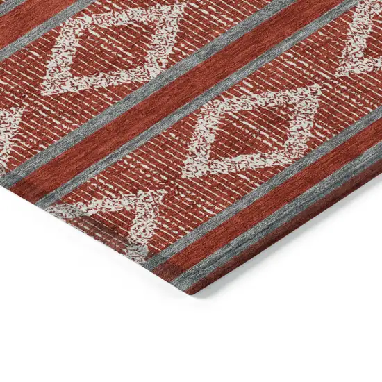 Red Ivory And Gray Geometric Washable Indoor Outdoor Area Rug Photo 5