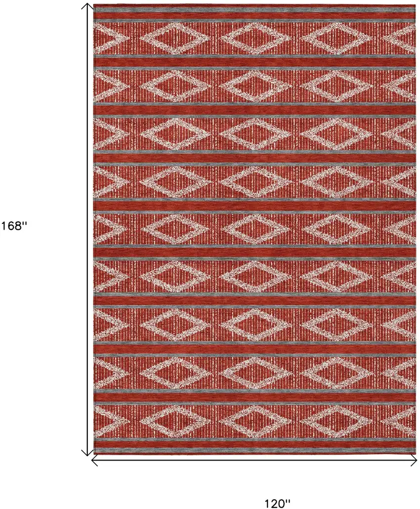 Red Ivory And Gray Geometric Washable Indoor Outdoor Area Rug Photo 3