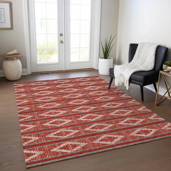 Red Ivory And Gray Geometric Washable Indoor Outdoor Area Rug Photo 9