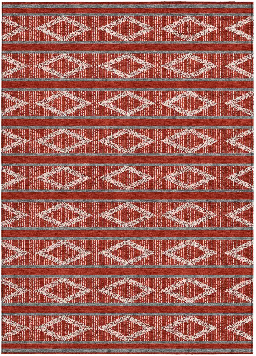 Red Ivory And Gray Geometric Washable Indoor Outdoor Area Rug Photo 7
