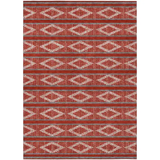 Red Ivory And Gray Geometric Washable Indoor Outdoor Area Rug Photo 2