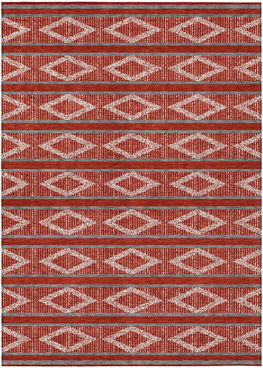 Red Ivory And Gray Geometric Washable Indoor Outdoor Area Rug Photo 2