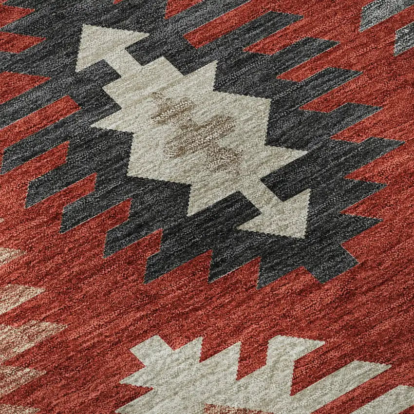 Red Ivory And Gray Southwestern Washable Area Rug With UV Protection Photo 8