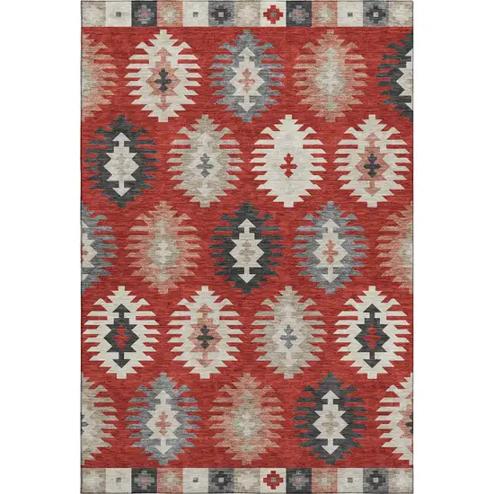 Red Ivory And Gray Southwestern Washable Area Rug With UV Protection Photo 1