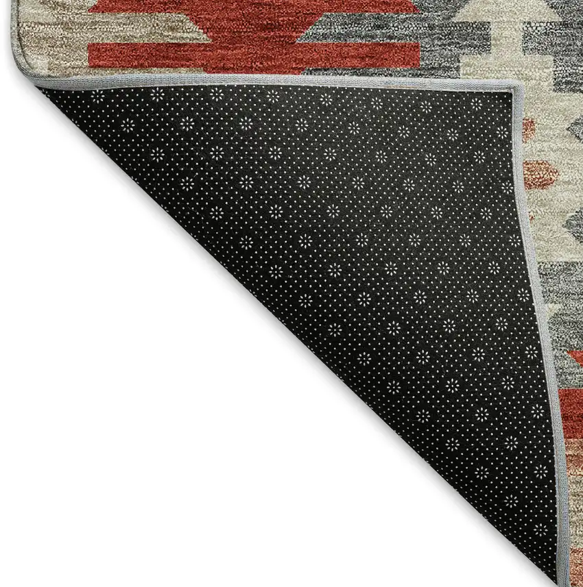 Red Ivory And Gray Southwestern Washable Area Rug With UV Protection Photo 5