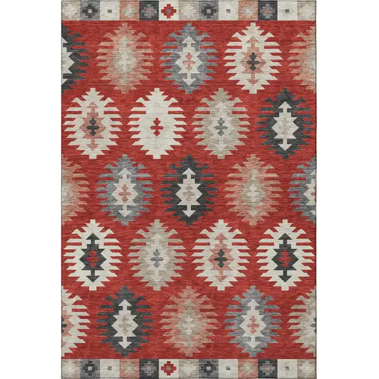 Red Ivory And Gray Southwestern Washable Area Rug With UV Protection Photo 2