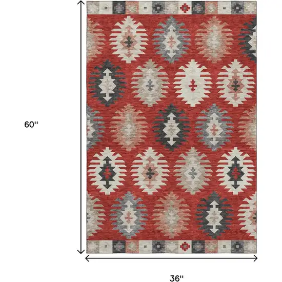 Red Ivory And Gray Southwestern Washable Area Rug With UV Protection Photo 9