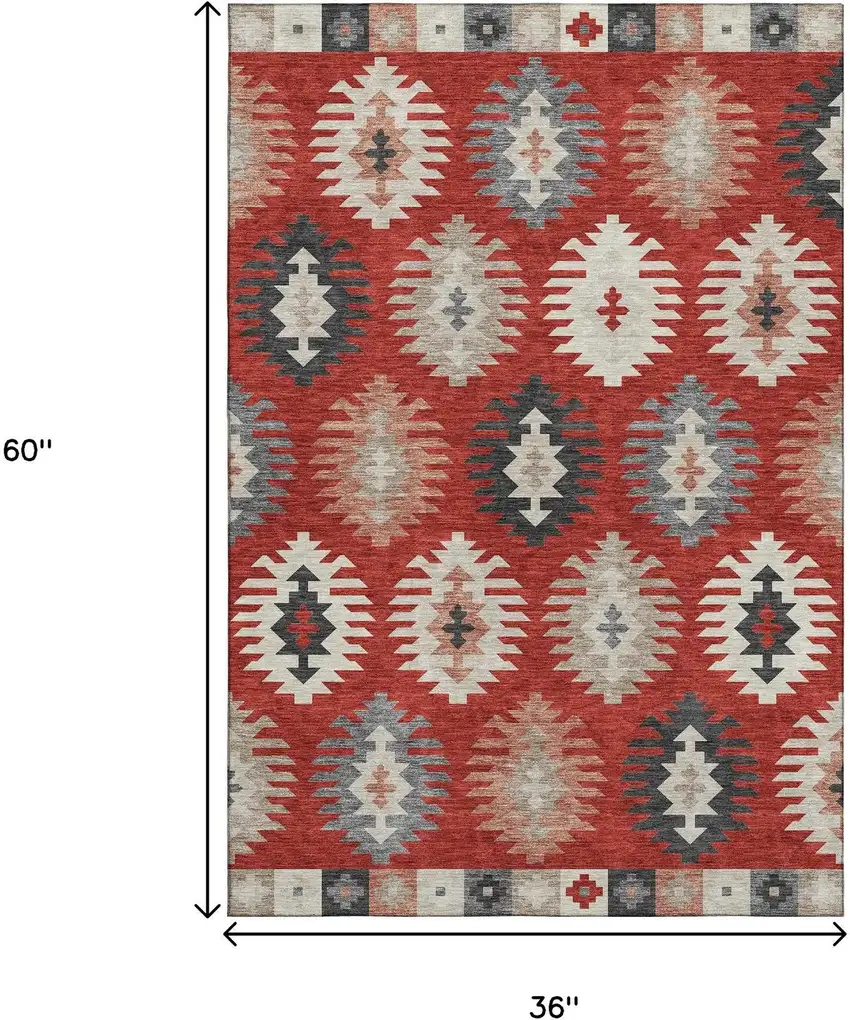 Red Ivory And Gray Southwestern Washable Area Rug With UV Protection Photo 9