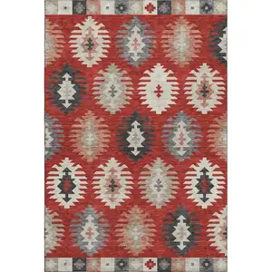 Photo of Red Ivory And Gray Southwestern Washable Area Rug With UV Protection