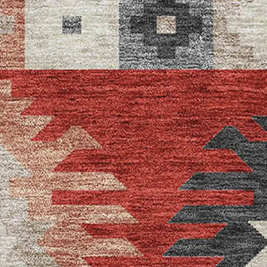 Red Ivory And Gray Southwestern Washable Area Rug With UV Protection Photo 2
