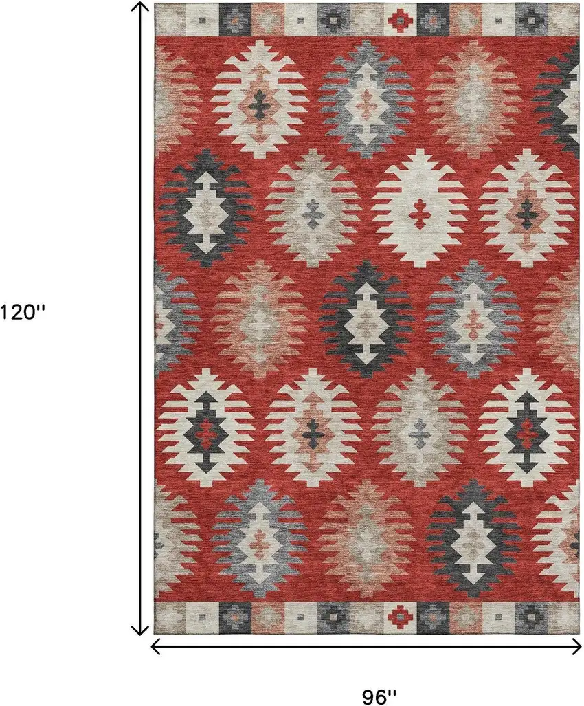 Red Ivory And Gray Southwestern Washable Area Rug With UV Protection Photo 8