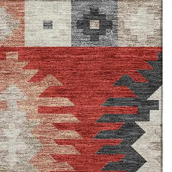 Red Ivory And Gray Southwestern Washable Area Rug With UV Protection Photo 2
