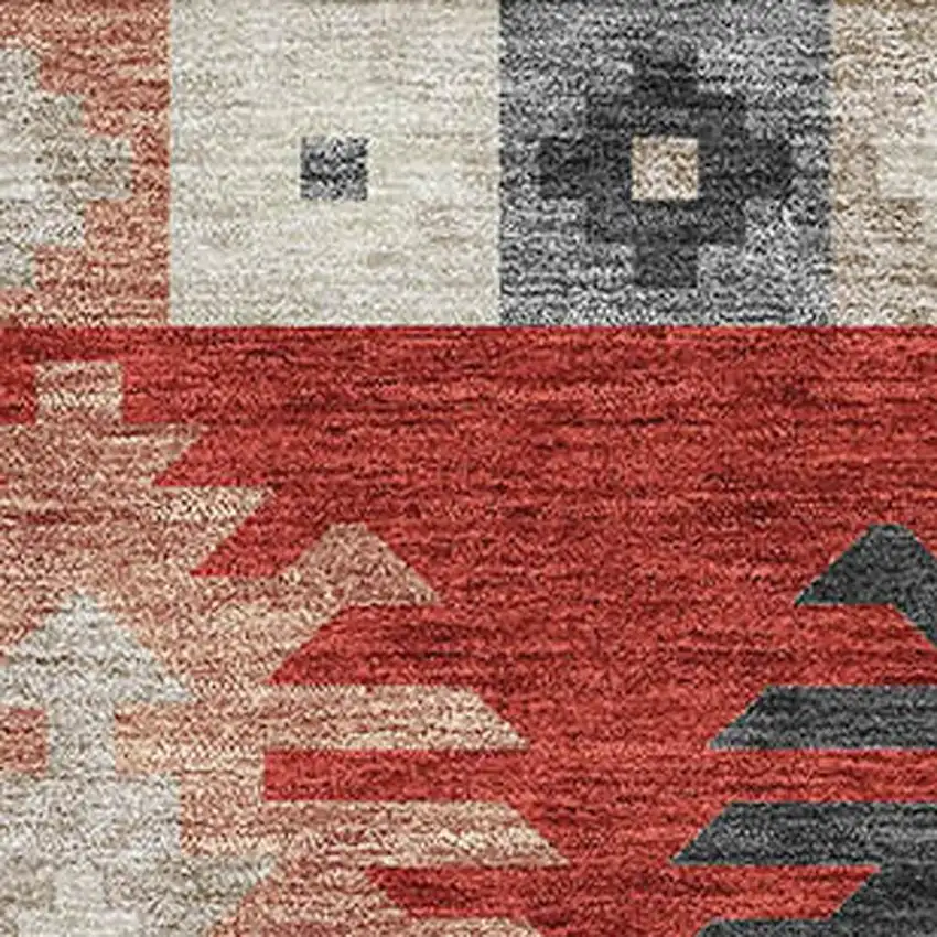 Red Ivory And Gray Southwestern Washable Area Rug With UV Protection Photo 2
