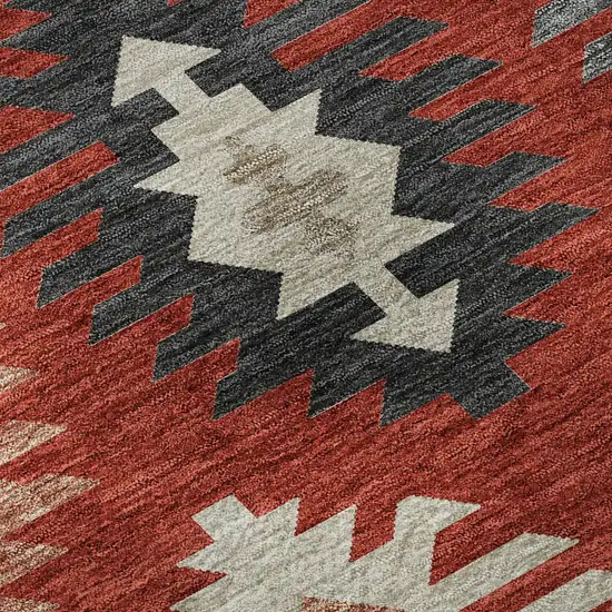 Red Ivory And Gray Southwestern Washable Area Rug With UV Protection Photo 9