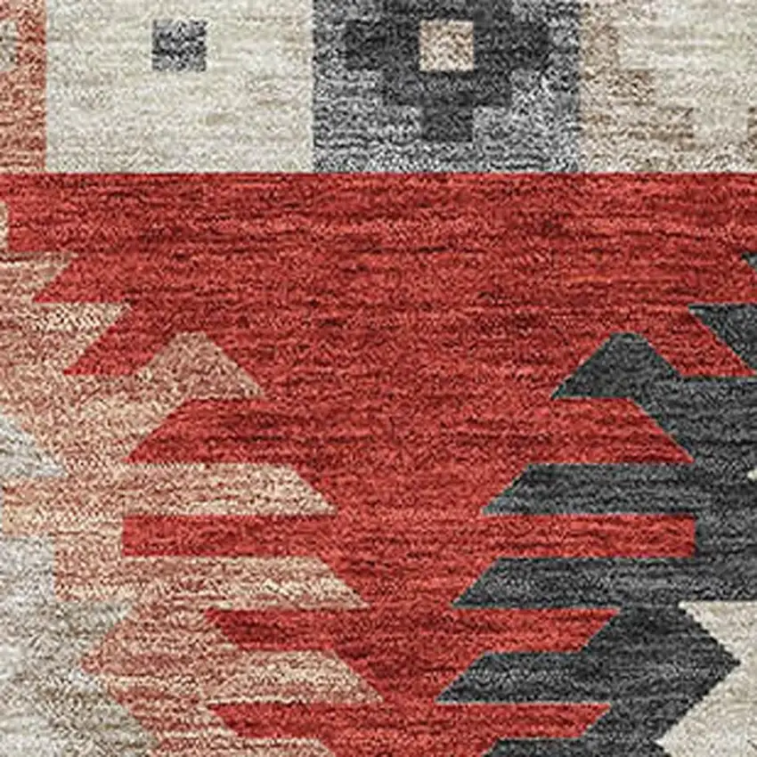 Red Ivory And Gray Southwestern Washable Area Rug With UV Protection Photo 2