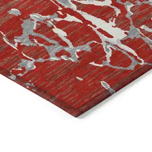 Photo of Red Ivory And Gray Striped Washable Indoor Outdoor Area Rug