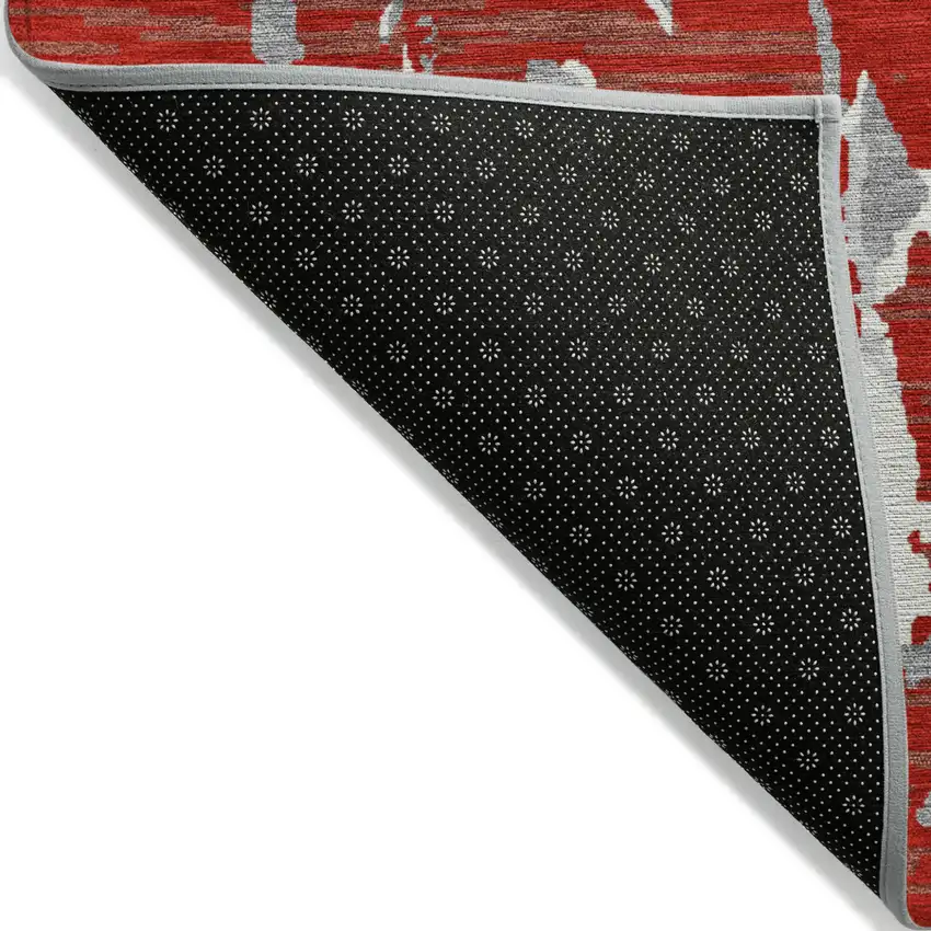 Red Ivory And Gray Striped Washable Indoor Outdoor Area Rug Photo 4